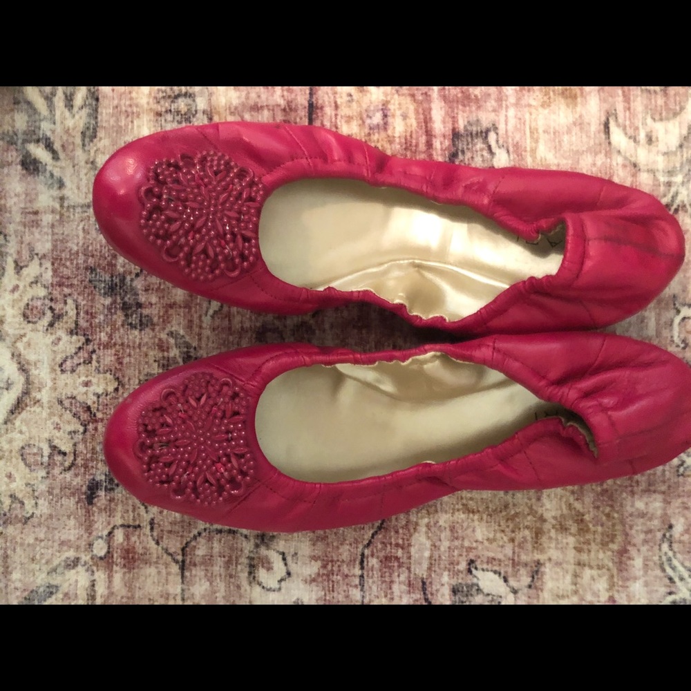 Tahari Pink embellished flats.